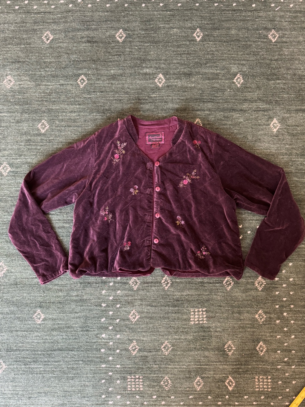 April Cornell Plum Velvet Embroidered Cardigan
